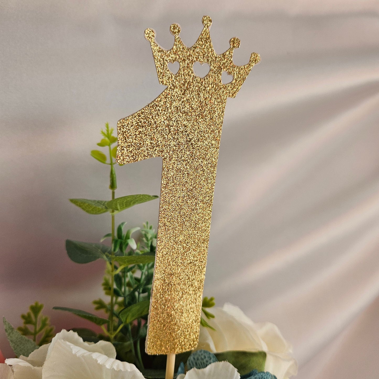 Set of 6 Number 1 Crown Toppers – Glitter Party Decor