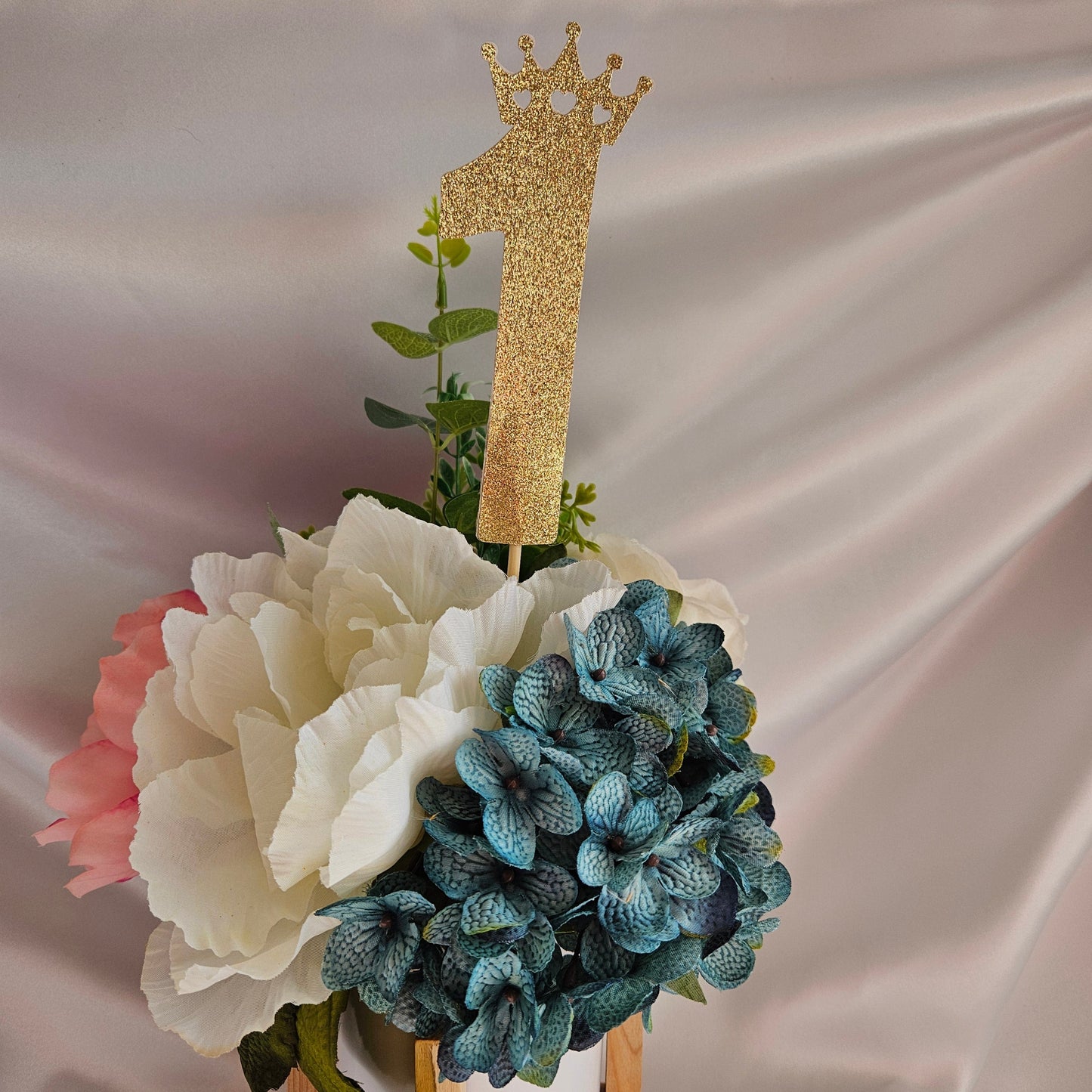 Set of 6 Number 1 Crown Toppers – Glitter Party Decor