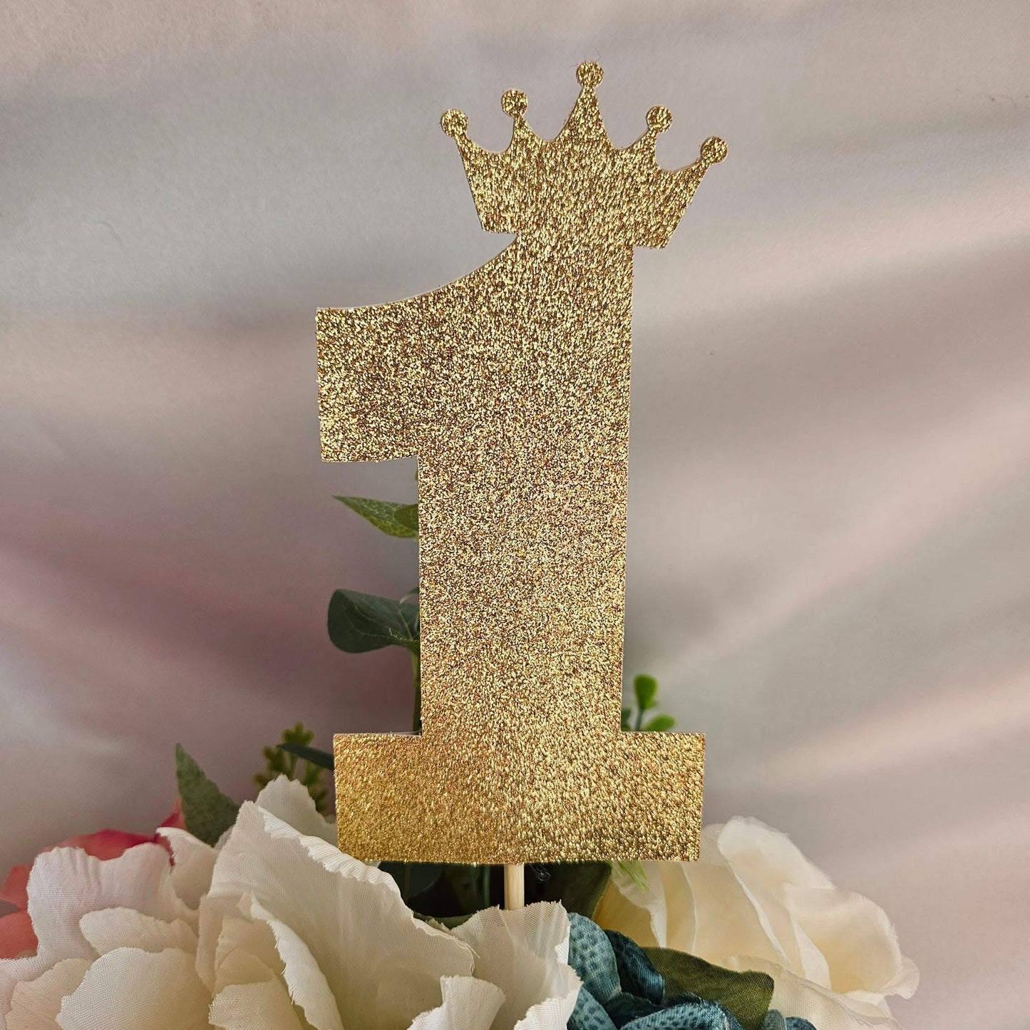 Set of 6 number 1 with Crown centerpieces Toppers or use it as Cake Toppers with glittery cardstock for birthday Party Table Decorations handmade