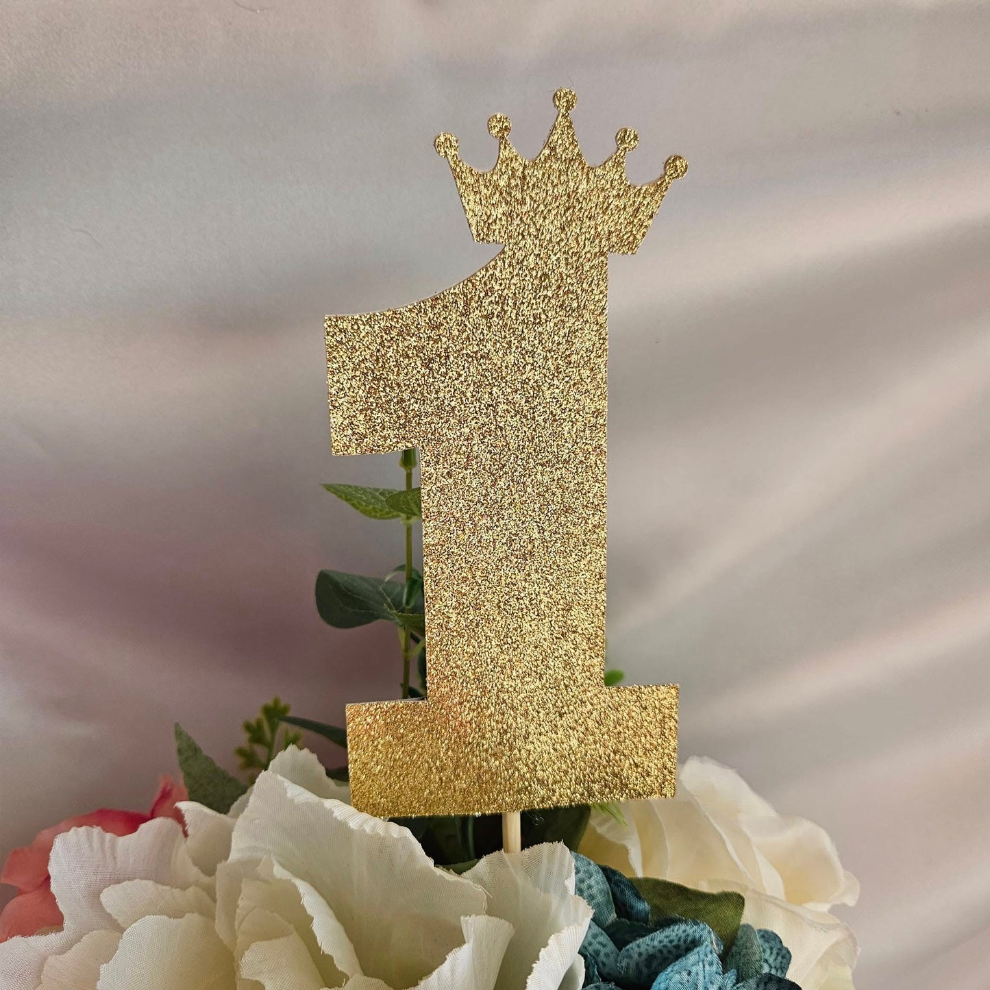 Set of 6 number 1 with Crown centerpieces Toppers or use it as Cake Toppers with glittery cardstock for birthday Party Table Decorations handmade