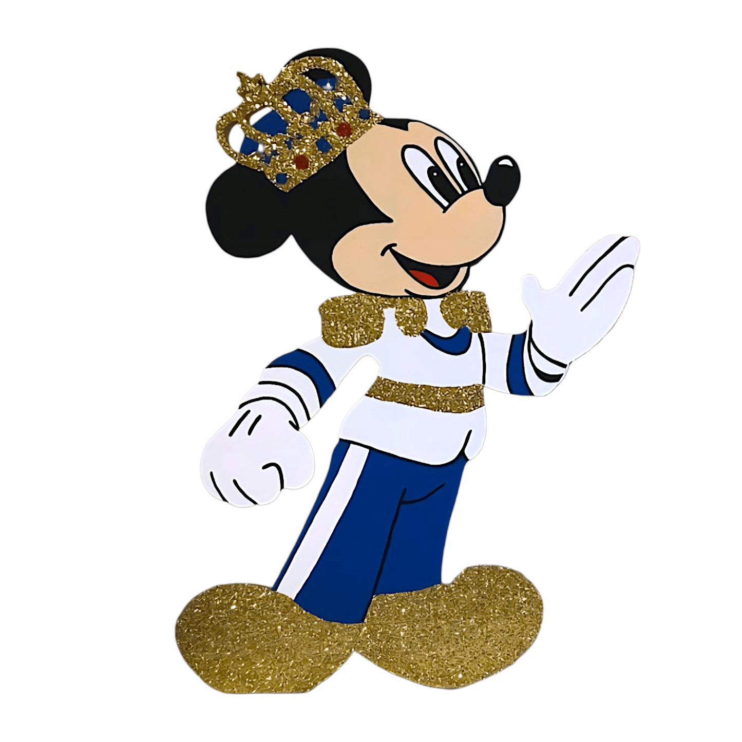 Elegant Mickey Royal White handmade painted foam cutout, 12-48 inches tall. Perfect centerpiece for royal-themed kids’ parties.