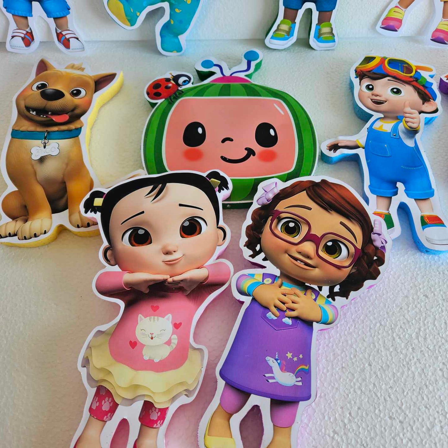 Durable and colorful foam Cocomelon cutout for birthday tablescape