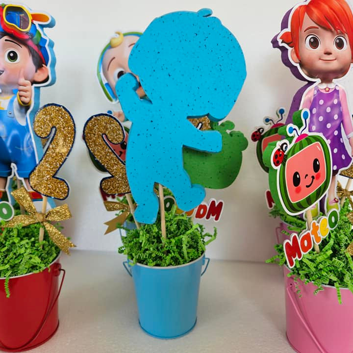 Custom Cocomelon birthday centerpiece with personalized name and age