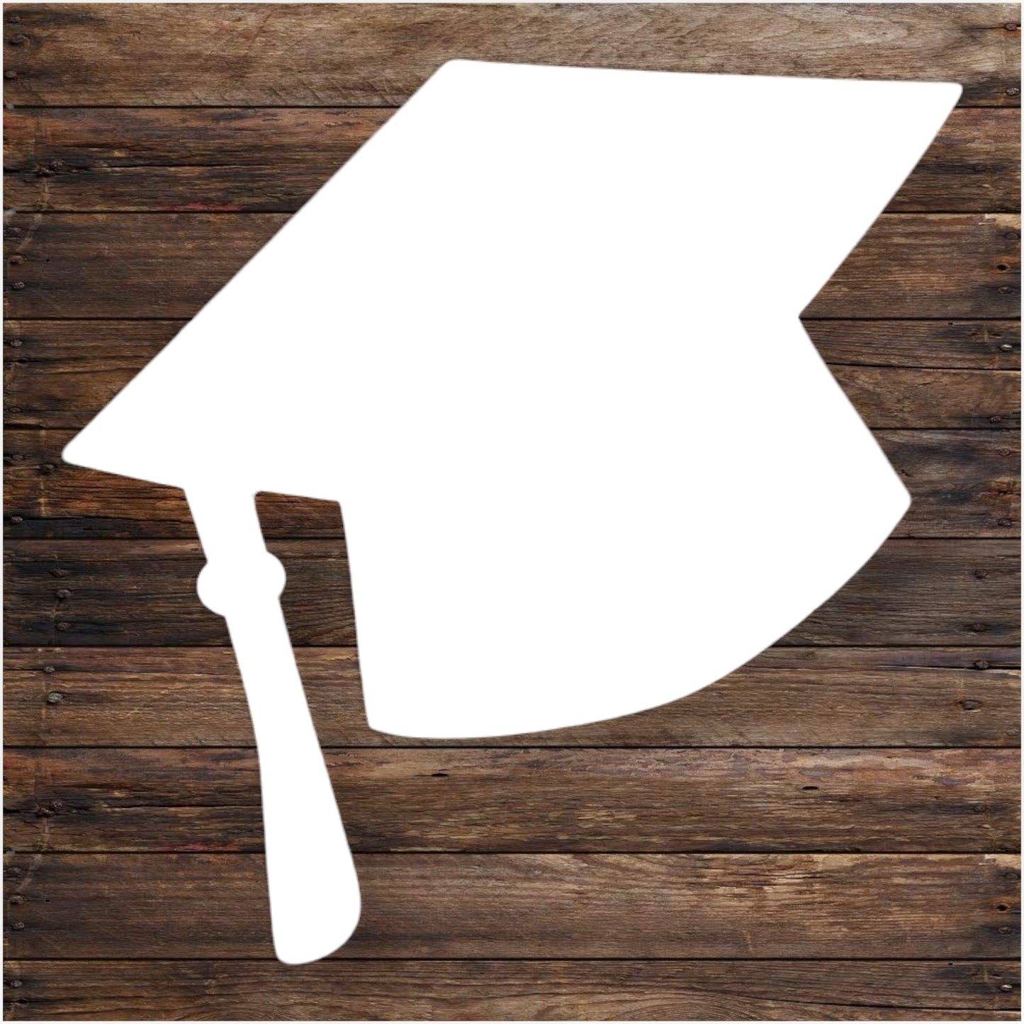 Unpainted graduation cap foam cutout for DIY grad party decorations.