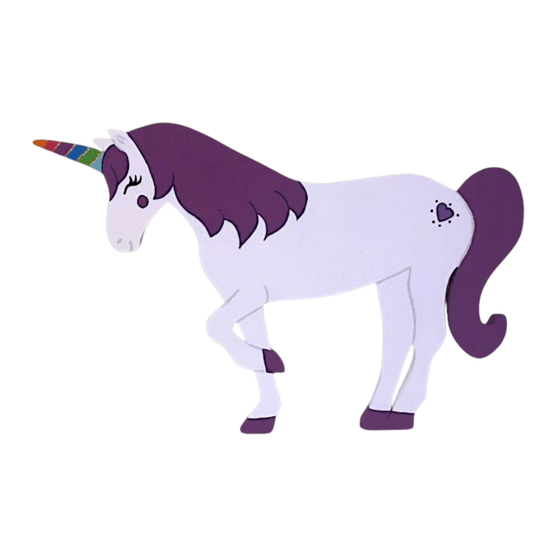 Add a whimsical touch to your event with this handcrafted Unicorn foam cutout featuring a vibrant rainbow horn. Ideal for celebrations and themed parties.