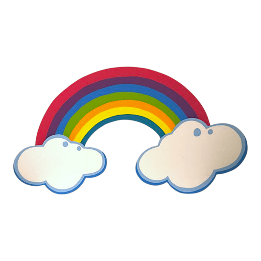 Handmade painted Rainbow foam cutout decoration, available in sizes 12 to 48 inches. Perfect for bright and cheerful party décor.