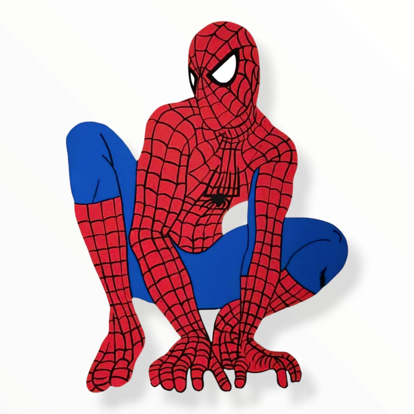 Detailed Spiderman foam cutout, handmade and painted, ideal for adding a vibrant superhero touch to kids' party celebrations.