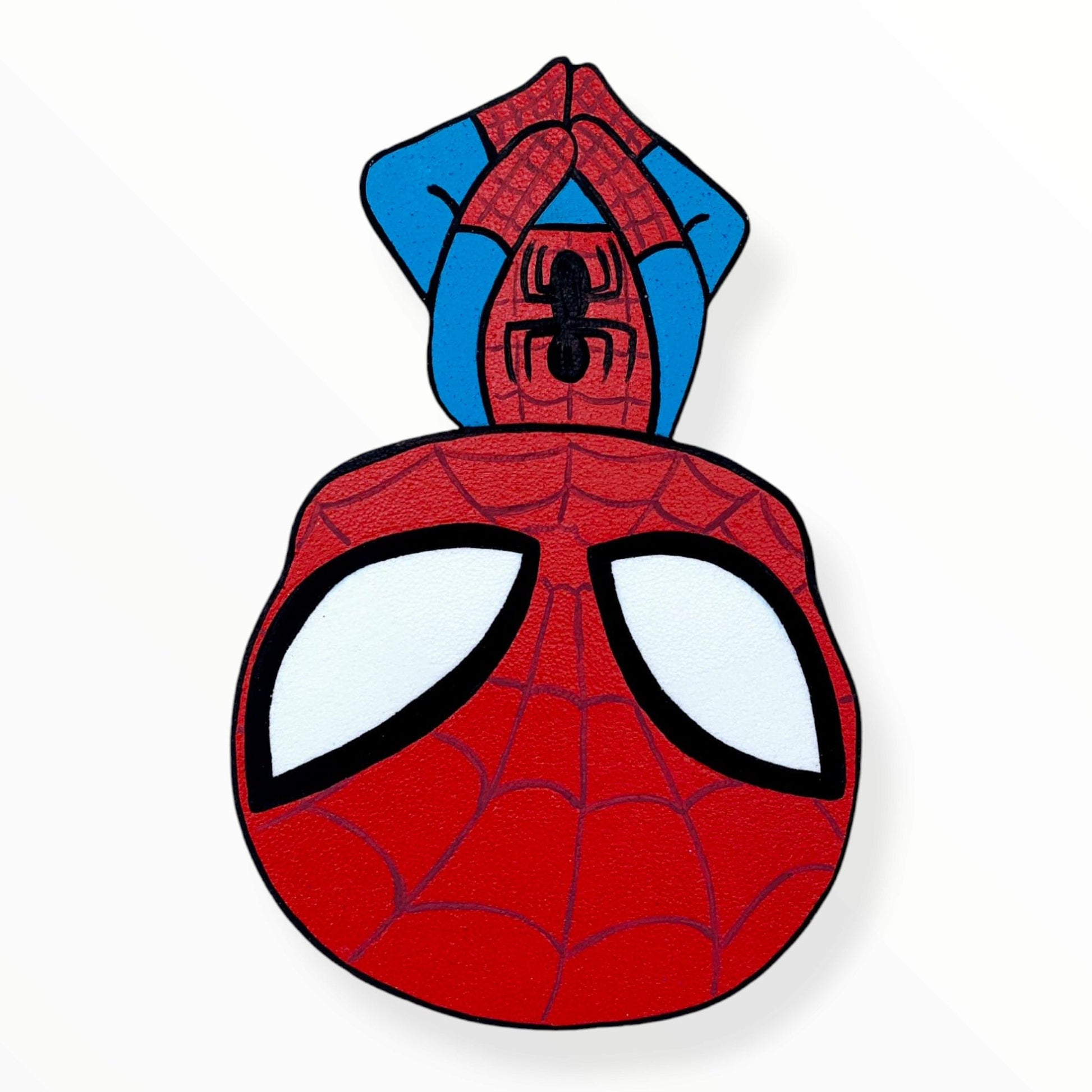 Vibrant Spiderman foam cutout, handmade and painted with detail, ideal for birthday parties and themed celebrations from 12 to 48 inches.