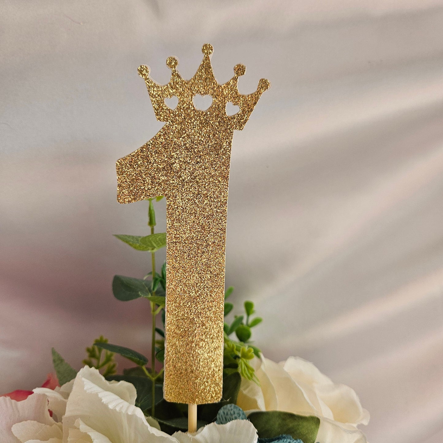 Set of 6 Number 1 Crown Toppers – Glitter Party Decor