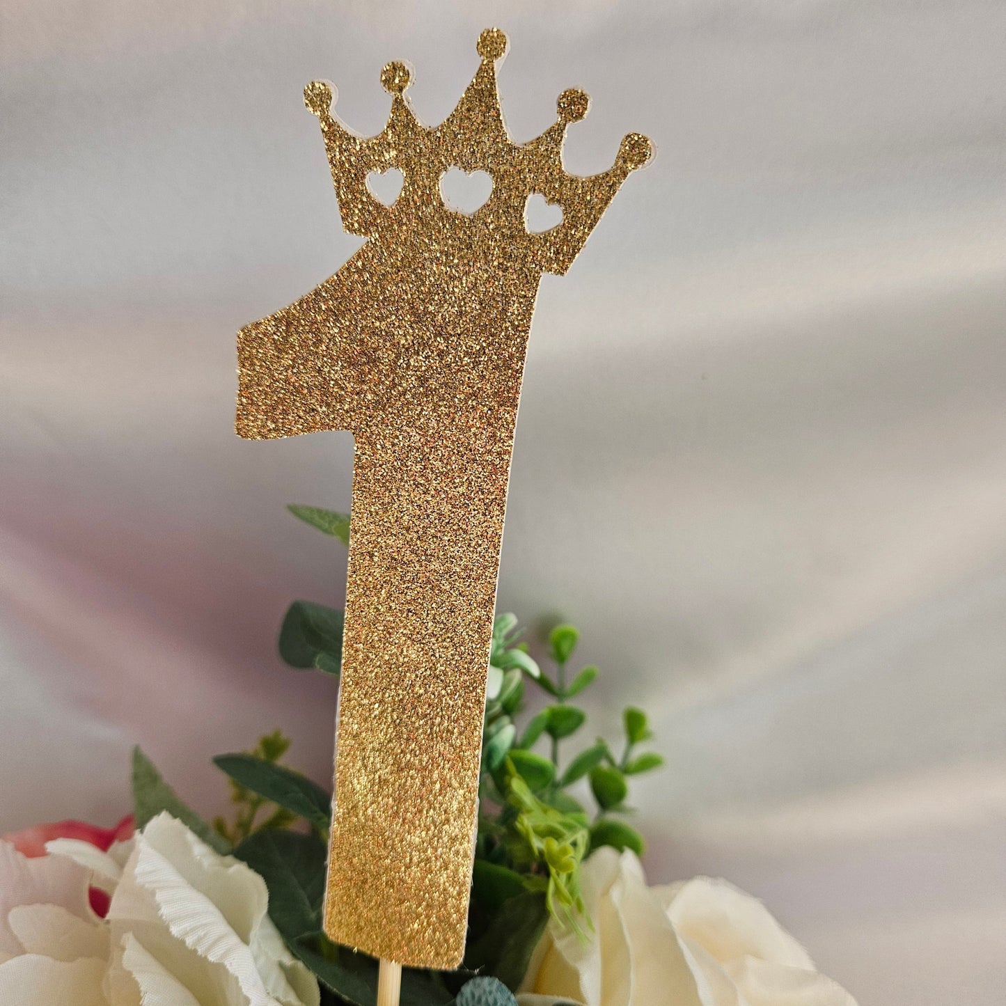 Set of 6 Number 1 Crown Toppers – Glitter Party Decor