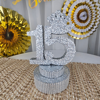 Silver Sweet 15 centerpiece for quinceañera party table decor