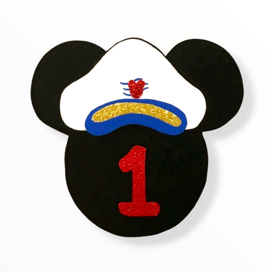 Custom 2ft sailor Mickey Mouse head cutout with age for nautical birthday decoration for ocean party  for kids

