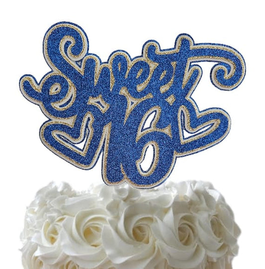 Blue Sweet 16 Cake Topper – Glitter Layers Elegant Birthday Decoration