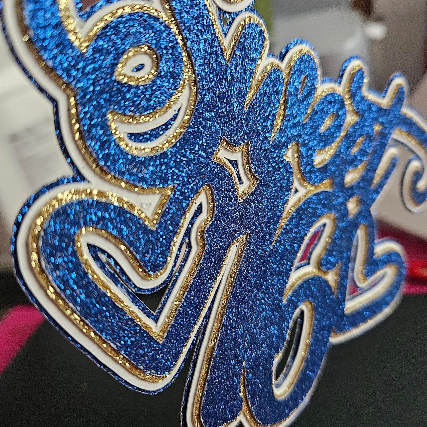 Blue Sweet 16 Cake Topper, w Glitter Layers - Elegant Birthday Table Party Decoration