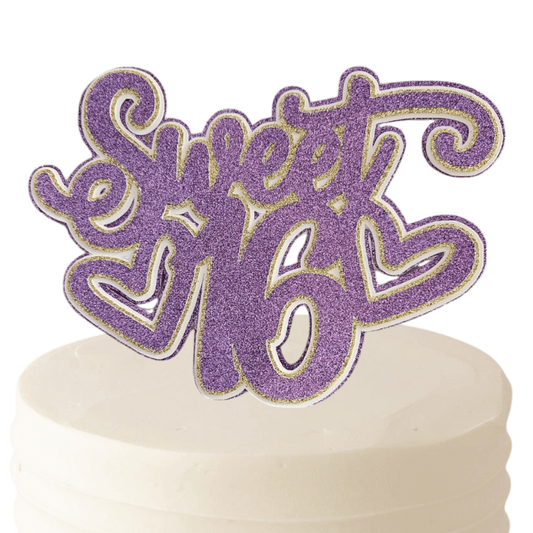 Purple Sweet 16 Cake Topper Glitter Layers - Elegant Birthday Table Party Decoration