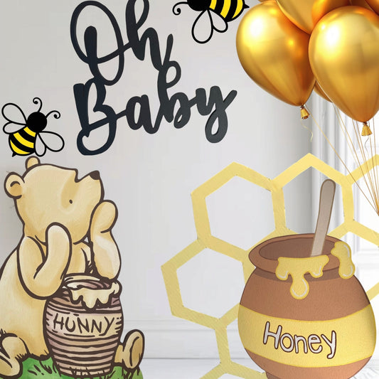 "Oh Baby" black name letters for Winnie the Pooh decoration or baby shower event celebration