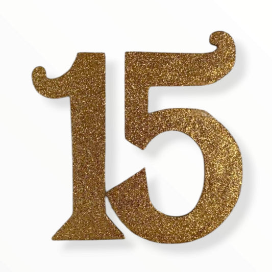 Gold glitter number 15 centerpiece for quinceañera or Sweet 15 party decor