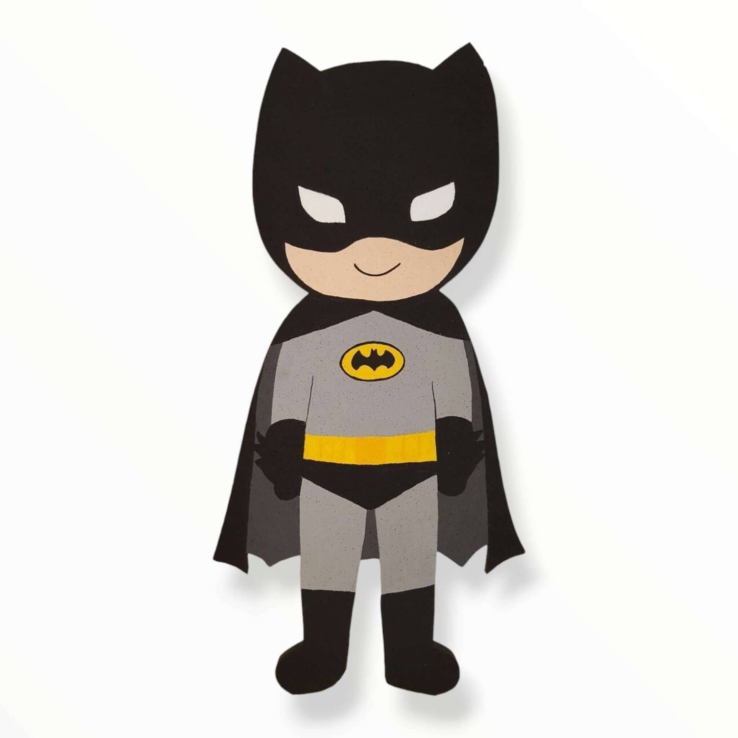Handmade Batman foam cutout character, available in sizes 12 to 48 inches, perfect for kids’ superhero birthday parties
