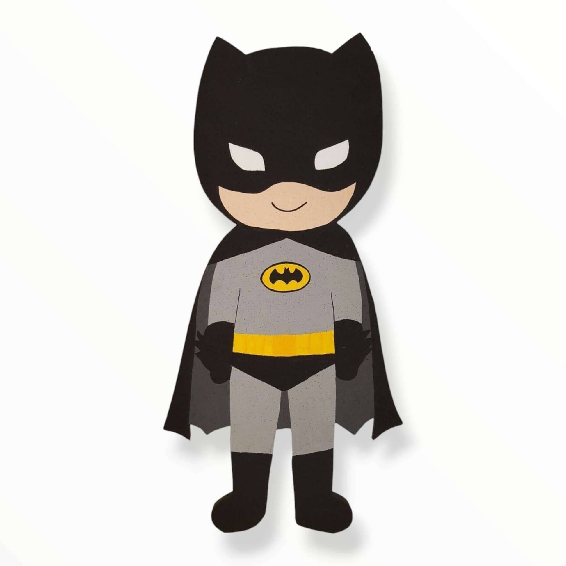 Handmade Batman foam cutout character, available in sizes 12 to 48 inches, perfect for kids’ superhero birthday parties
