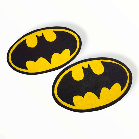 Handmade Batman logo foam cutout character, available in sizes 12 to 48 inches, ideal for superhero party decorations