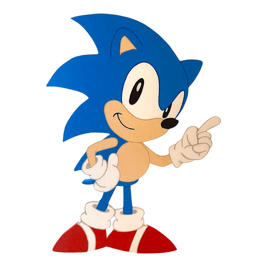 Handmade painted Sonic 2 foam cutout, 12-48 inches tall. Perfect for Sonic-themed birthday parties and fun celebrations.