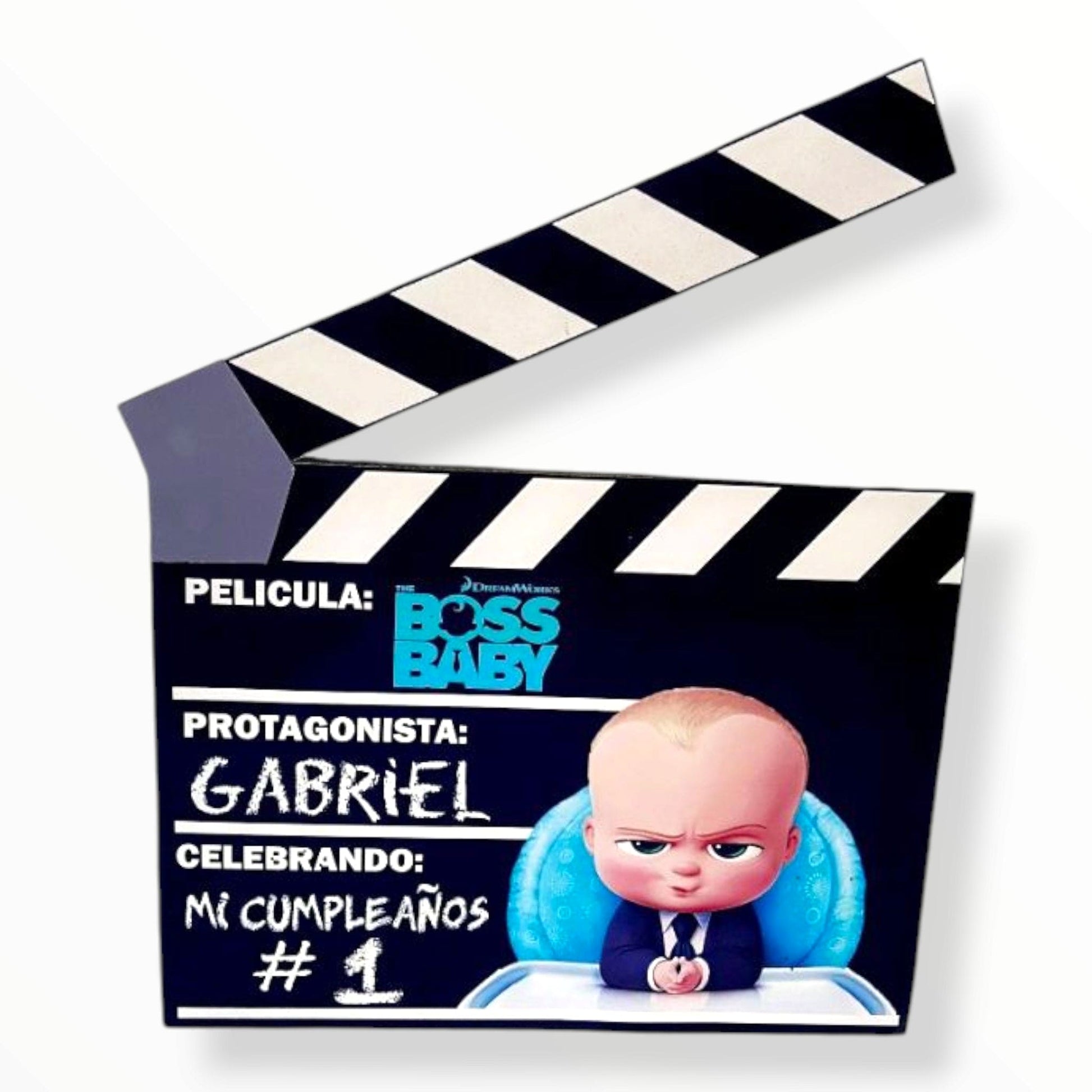 Handmade personalized Boss Baby clapperboard cutout, perfect for party decoration or photo booth prop