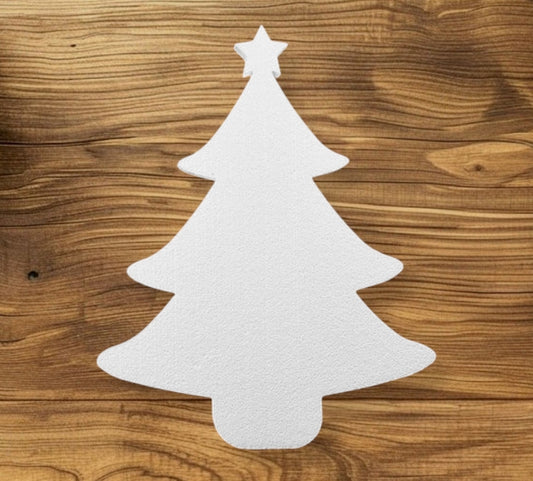 Large unpainted Christmas tree foam cutout perfect for DIY holiday and winter decorations.

