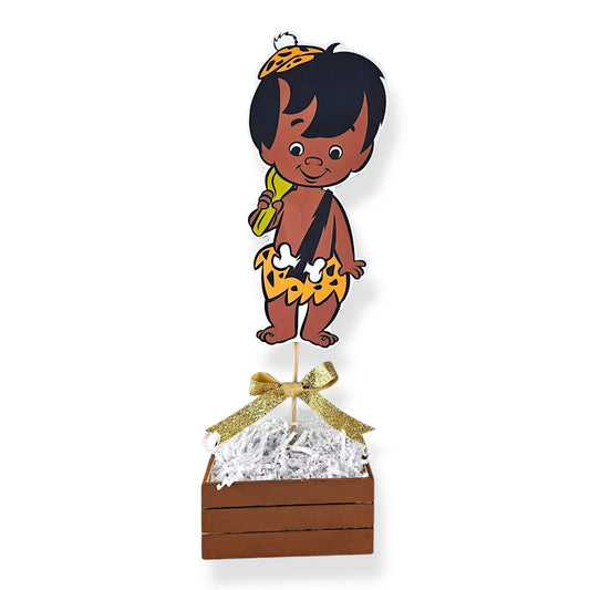 African American Bam Bam centerpiece for Flintstones-themed parties and inclusive birthday celebrations

