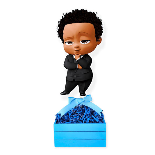 African American Boss Baby birthday centerpiece made of painted foam with printed image no glitter ready to display