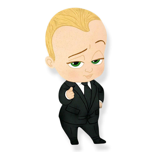 Boss Baby foam cutout centerpiece with glitter base and ribbon, freestanding table decor for birthday or baby shower party