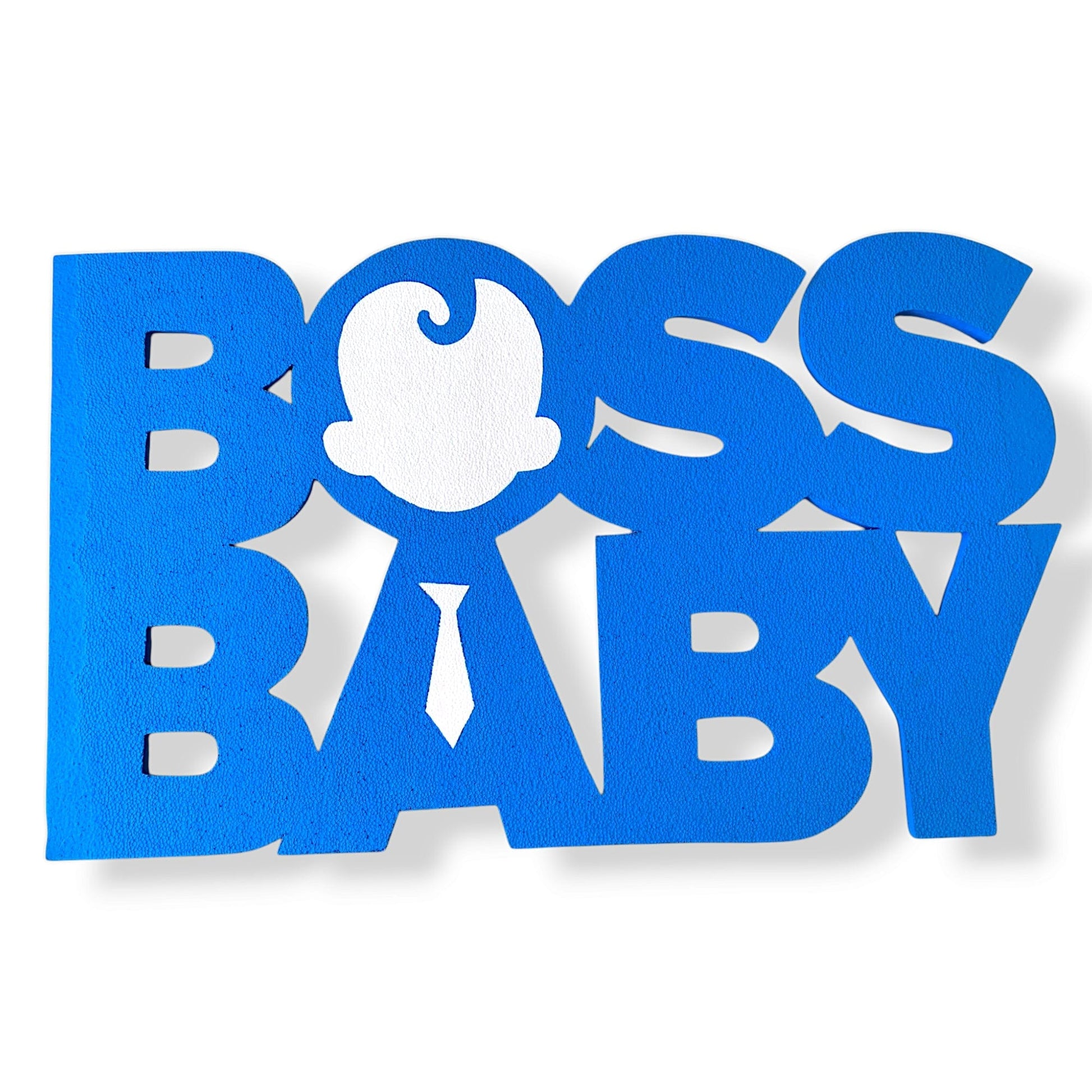 Boss Baby logo cutout made of foam, perfect for birthday party table decor, photo backdrop, or themed celebration centerpiece.