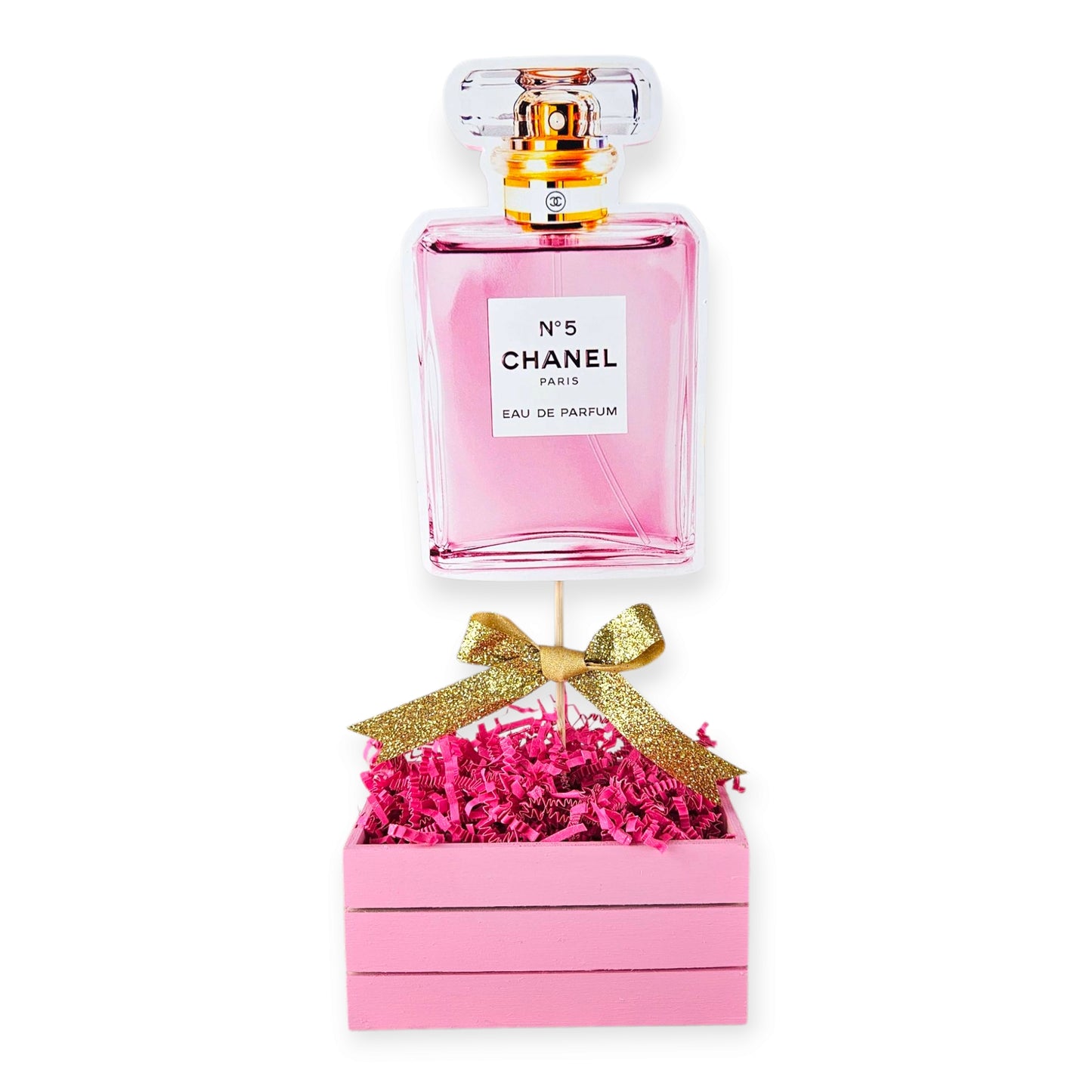 Chanel perfume centerpiece for glam birthdays, bridal showers, quinceañeras, or fashion-themed parties