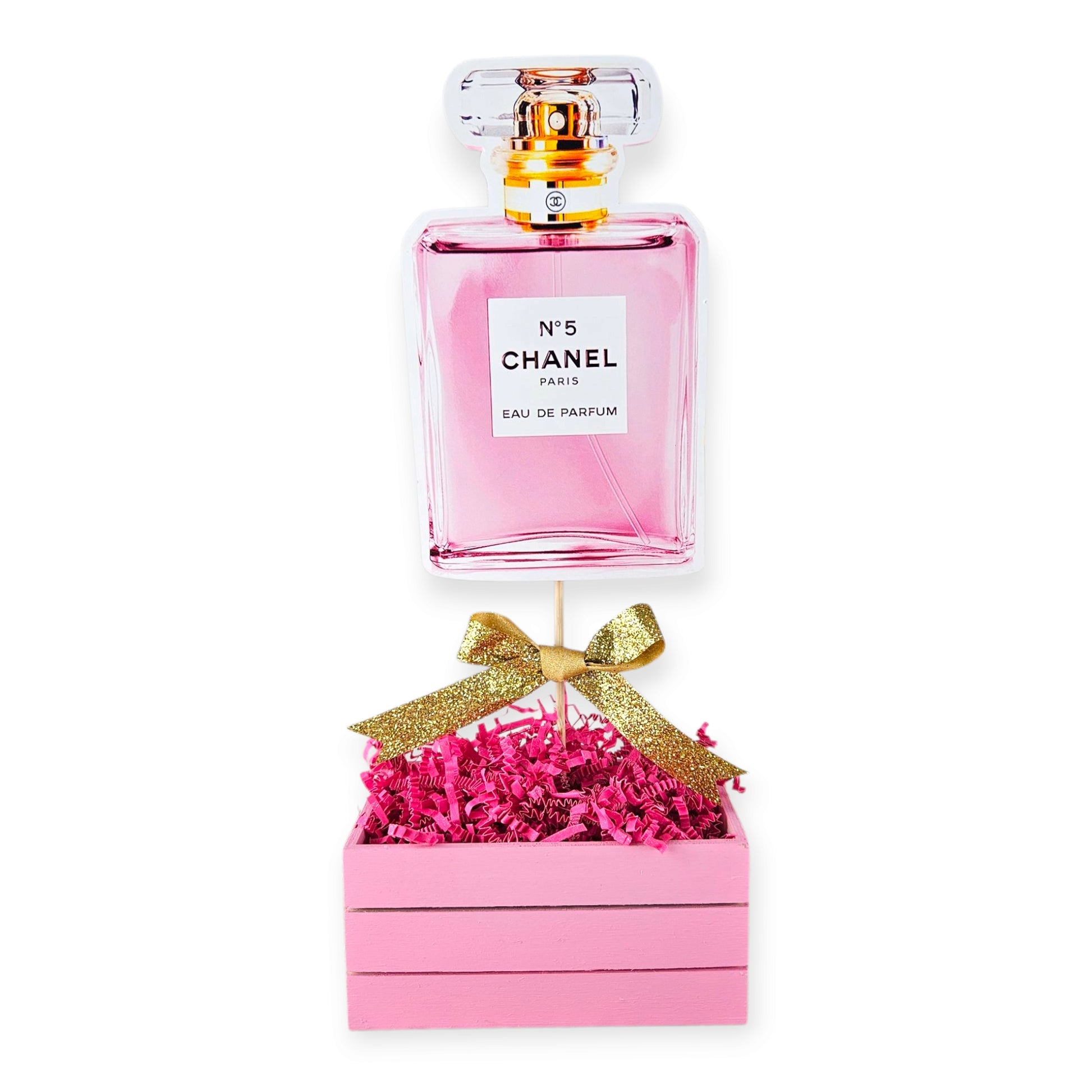Chanel perfume centerpiece for glam birthdays, bridal showers, quinceañeras, or fashion-themed parties
