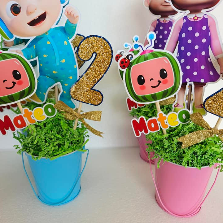 Cocomelon cartoon birthday centerpiece for colorful kids' party decorations