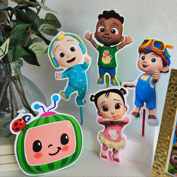 Handmade Cocomelon JJ figure cutout with glitter and colorful base