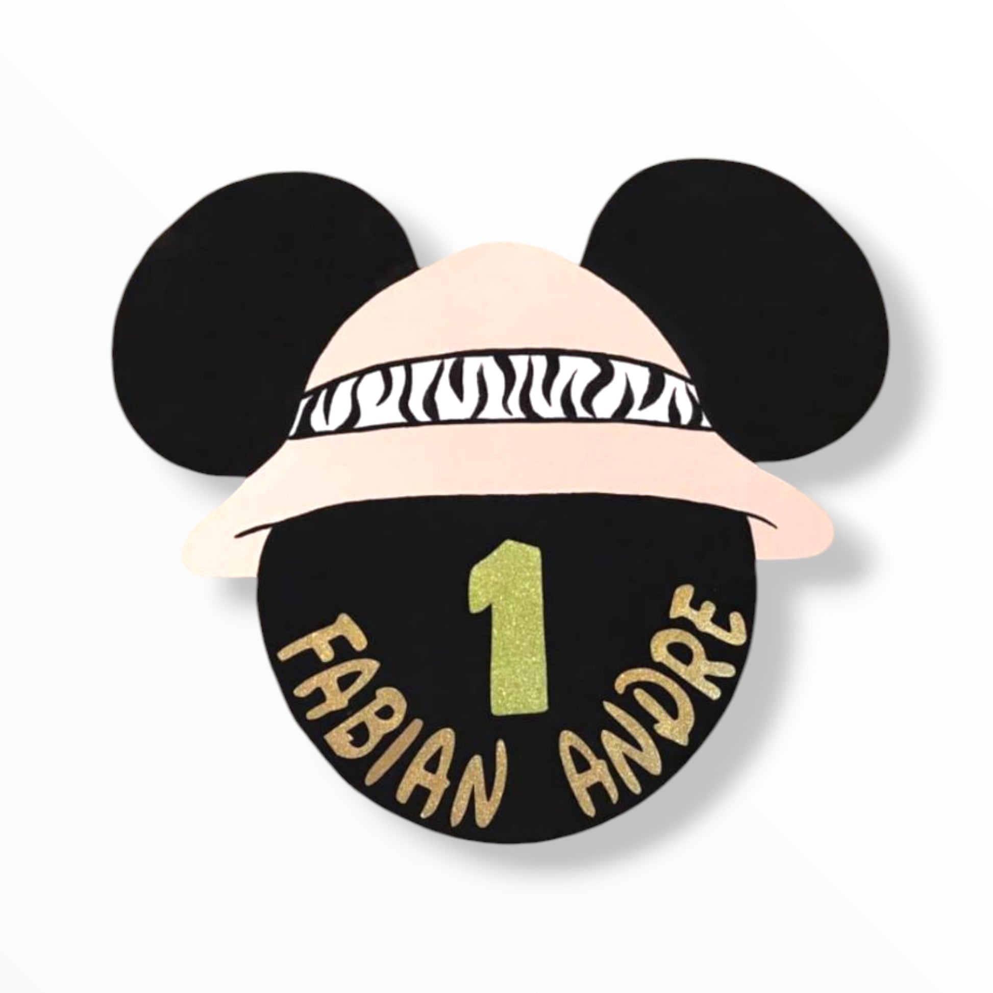 Safari-themed Mickey Mouse head cutout personalized for jungle birthday party decoration

