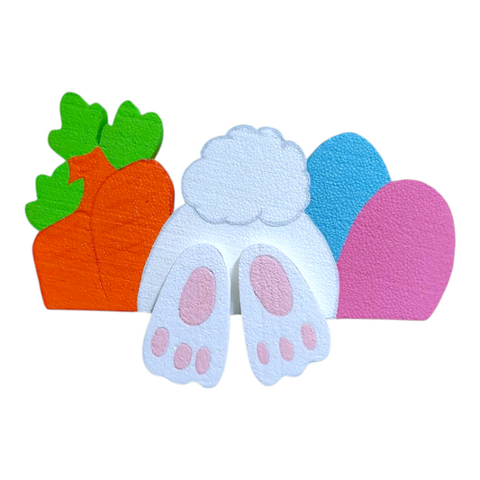Handmade Easter bunny foam cutout peeking upside down, perfect for spring or Easter party decoration