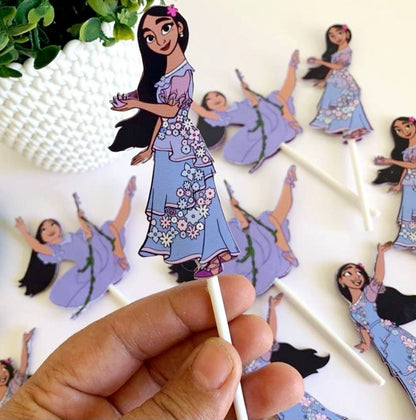 Handmade Encanto cupcake toppers featuring magical characters for birthday parties.