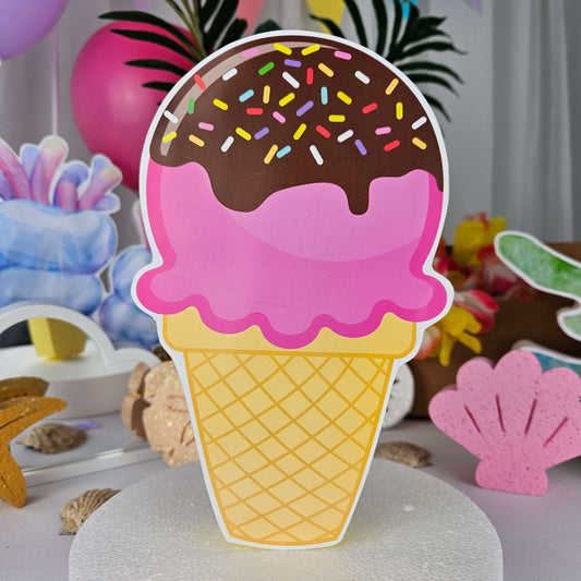 Ice cream cone cutout printed on foam decoration for party theme
Colorful ice cream centerpiece 
