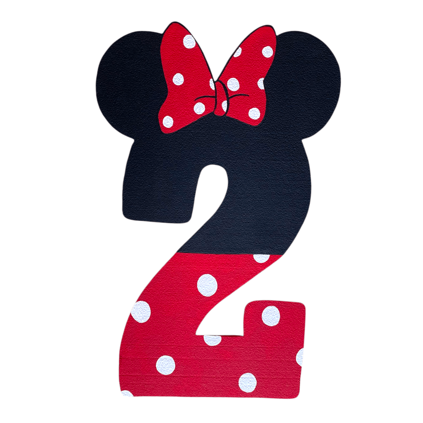 Handmade Minnie Mouse foam number for girl's birthday – pink and polka dot painted decoration