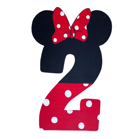 Handmade Minnie Mouse foam number for girl's birthday – pink and polka dot painted decoration