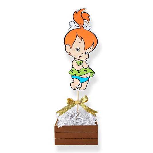 Pebbles Flintstone centerpiece for baby girl birthdays and cartoon-themed parties