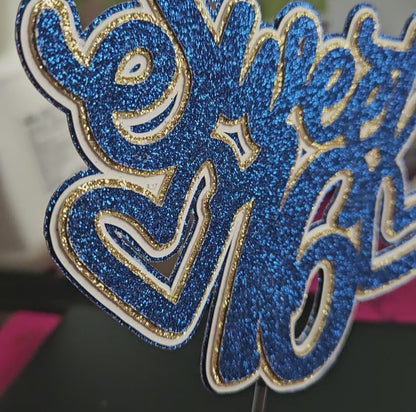 Blue Sweet 16 Cake Topper, w Glitter Layers - Elegant Birthday Table Party Decoration