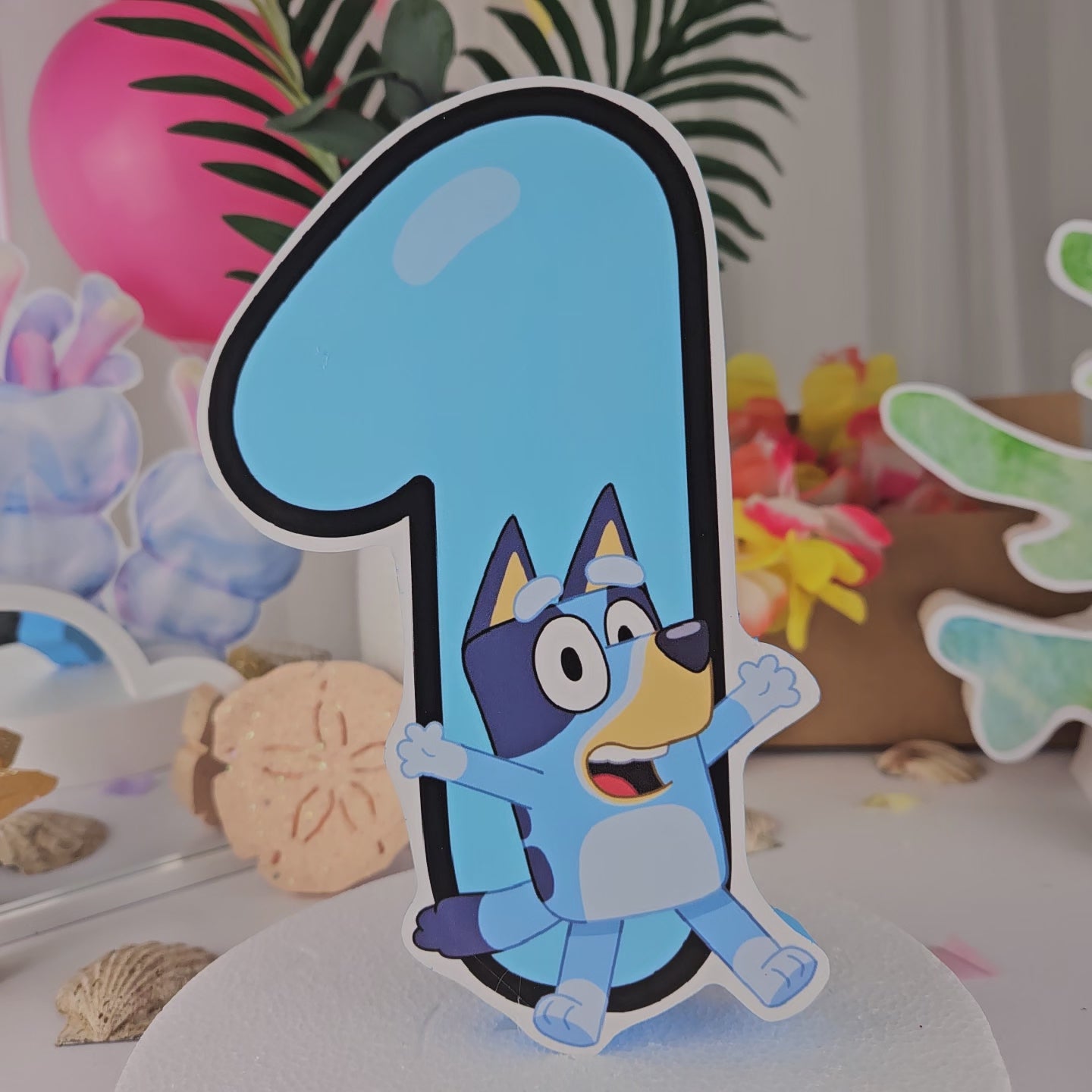 Handmade Bluey character cutout with age number in foam
