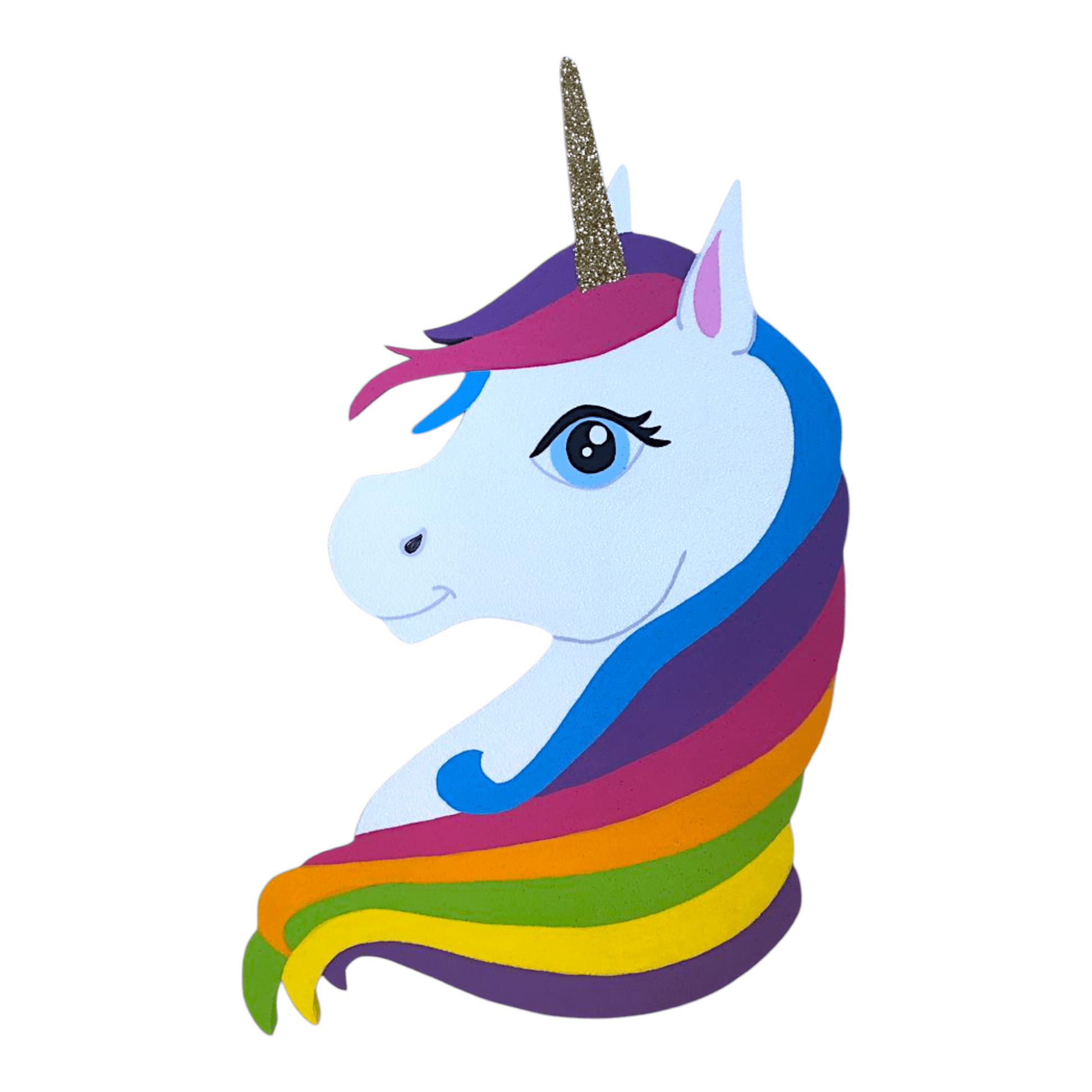 Handmade rainbow unicorn foam head cutout – bright birthday party centerpiece for girls