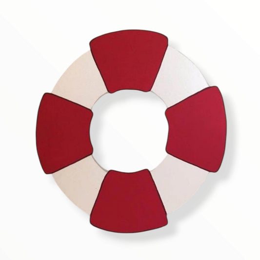 Red and white lifesaver foam cutout for nautical or beach party decoration