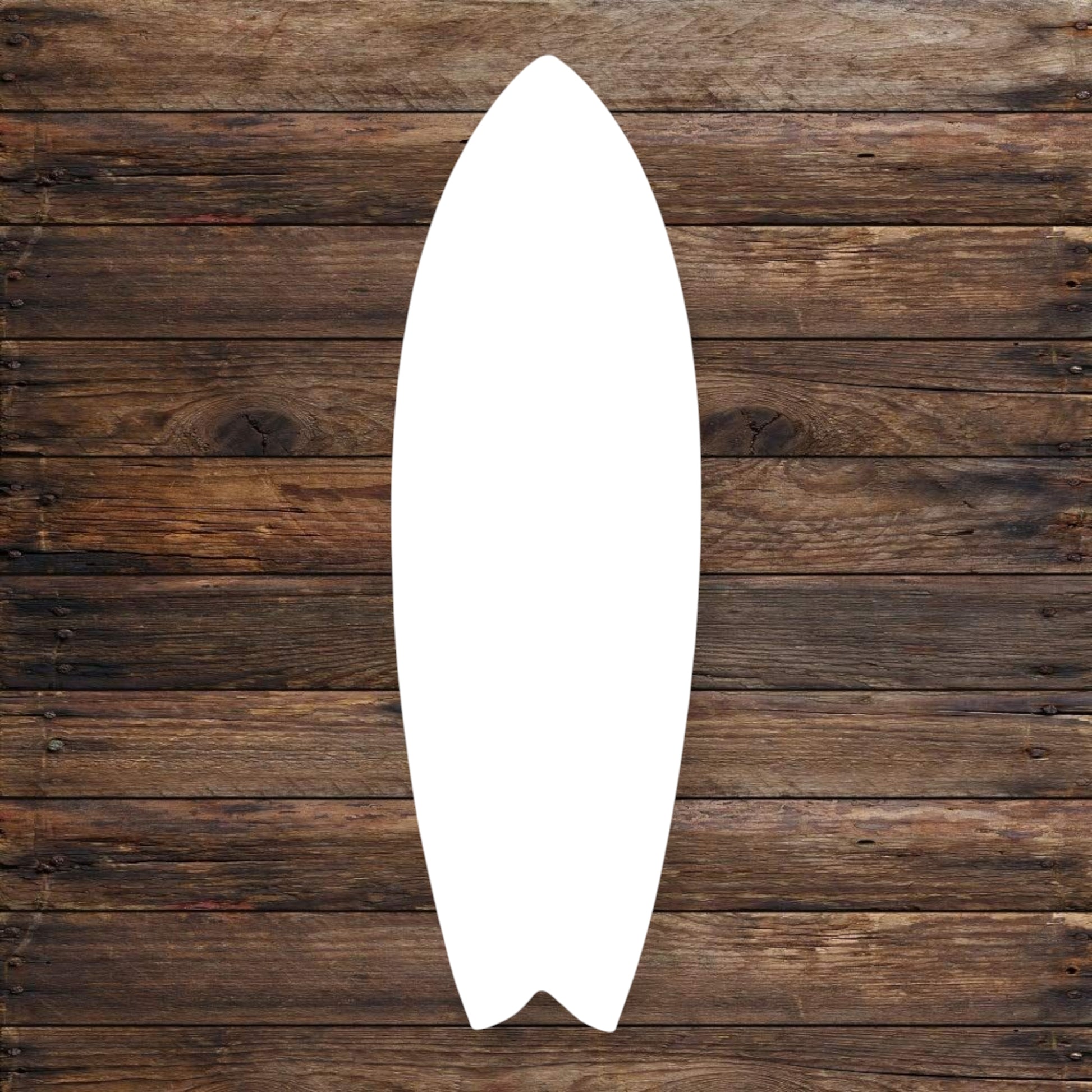 Unpainted surfboard foam cutout for DIY crafts and beach-themed party decor.