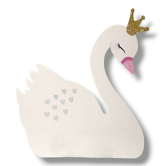 Elegant swan with crown foam cutout centerpiece for princess-themed birthday or baby shower