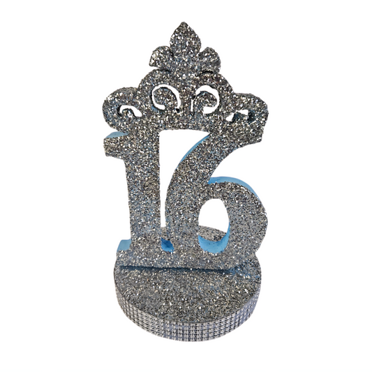 Handmade Sweet 16 foam centerpiece with glitter and crown