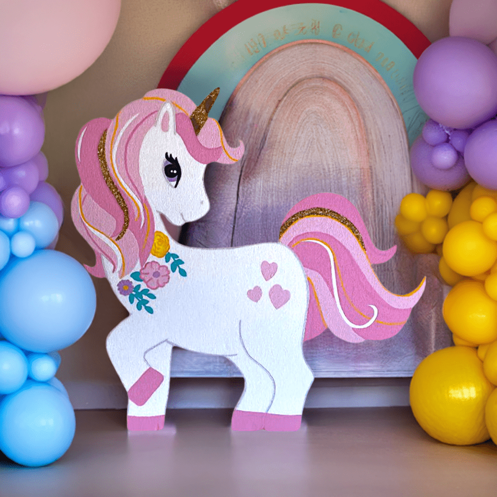 Magical unicorn cutout with pastel colors, perfect for birthday party decorations